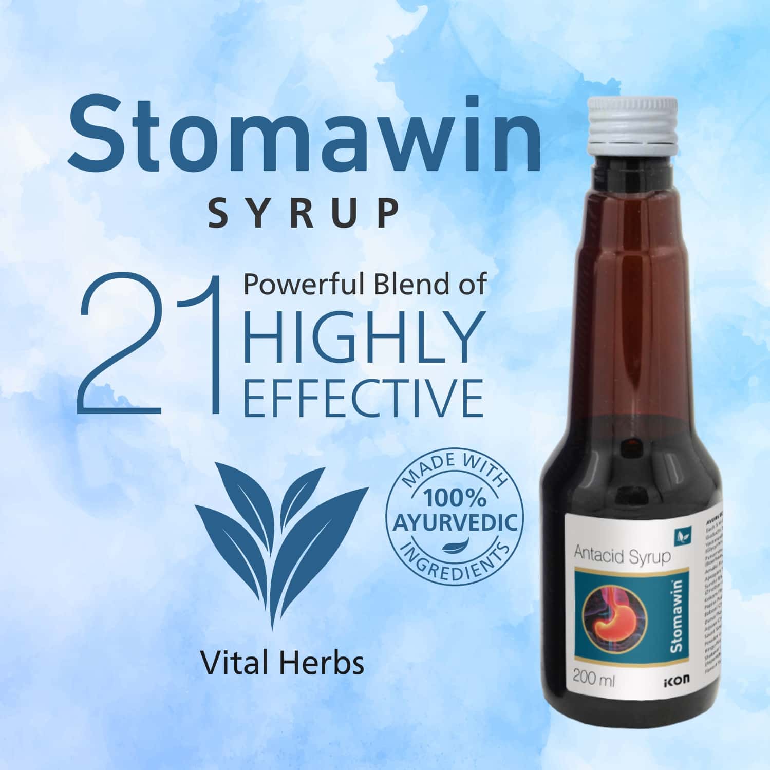 Buy STOMAWIN SYRUP 200 ML BLEND OF AYURVEDIC HERBS HELPS IN GAS AND