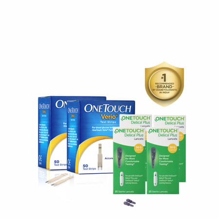 Onetouch Verio Test Strips | Pack Of 100 Strips With 100 Onetouch Delica Plus Lancets