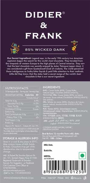 Didier & Frank Wicked 85% Dark Chocolate 100G
