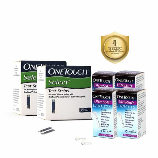 Onetouch Select Test Strips | Pack Of 100 Strips With 100 Onetouch Ultrasoft Lancets