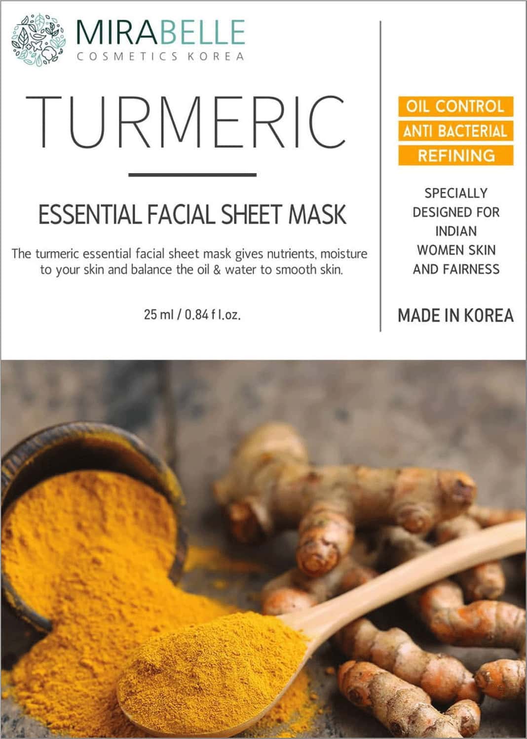 Mirabelle Korea Turmeric Essential Facial Sheet Mask