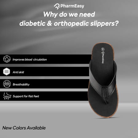 Pharmeasy Men'S Diabetic & Orthopedic Slippers - Coal Black - Size Uk 8