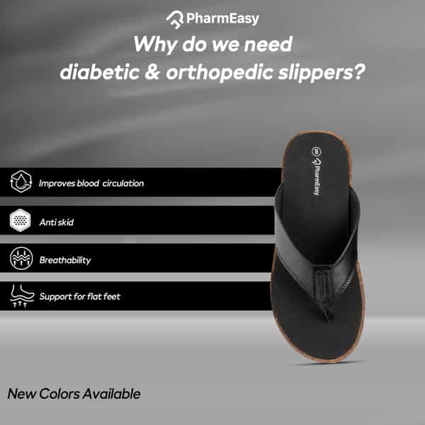 Pharmeasy Men's Diabetic & Orthopedic Slippers - Coal Black - Size Uk 8