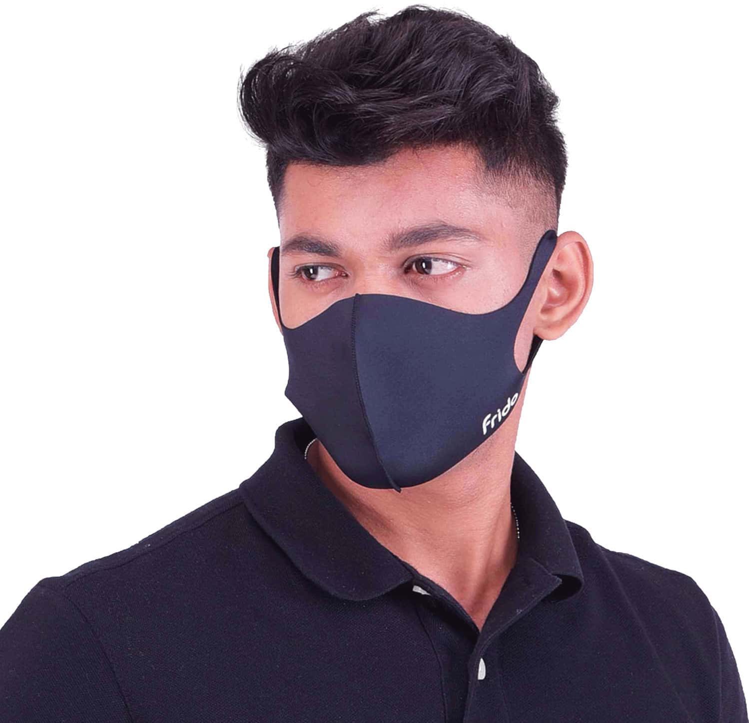Frido Ultra Comfortable Midnight Black Unisex Face Mask|Silver+ Washable Large Size (Pack Of 1)