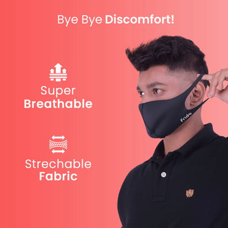Frido Ultra Comfortable Midnight Black Unisex Face Mask|Silver+ Washable Large Size (Pack Of 1)
