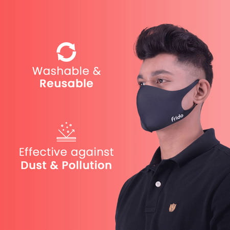 Frido Ultra Comfortable Midnight Black Unisex Face Mask|Silver+ Washable Large Size (Pack Of 1)