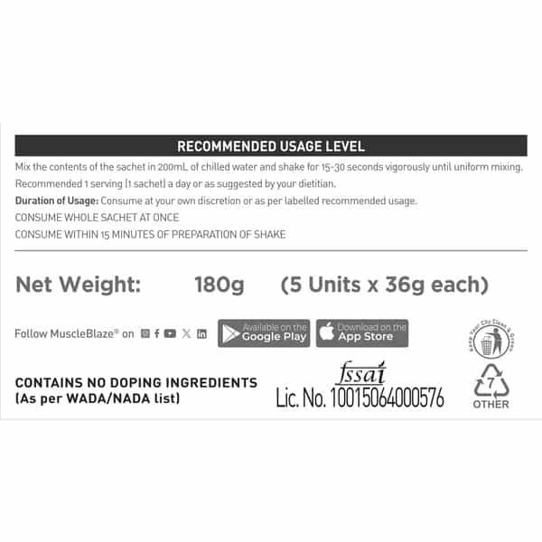 Muscleblaze Biozyme Performance Whey Protein | 50% Higher Protein Absorption (Magical Mango | 5X36g)