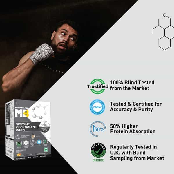 Muscleblaze Biozyme Performance Whey Protein | 50% Higher Protein Absorption (Magical Mango | 5X36g)