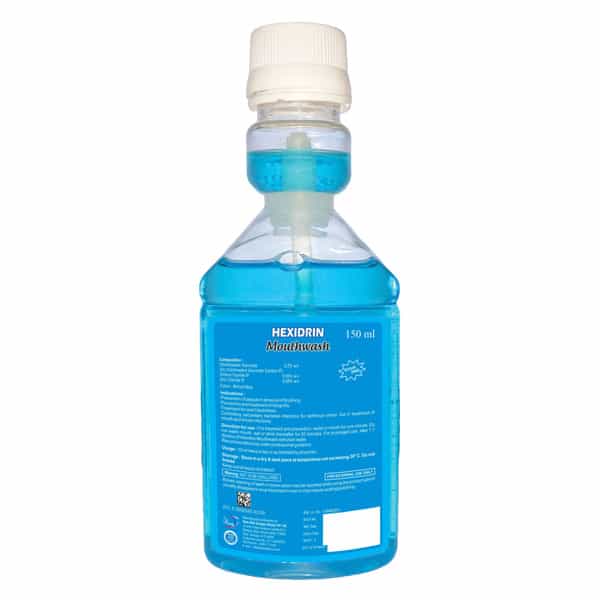 Hexidrin Cool Mint Alcohol Free Mouthwash|Removes 99.9 % Of Germs|Fresh Breath|Sugar (Blue | 150Ml)