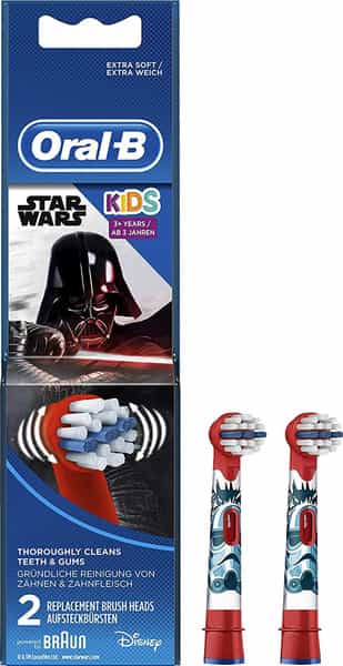 Oral-B Kids Electric Rechargeable Toothbrush Replacement Refills Featuring Star Wars - Pack Of 2