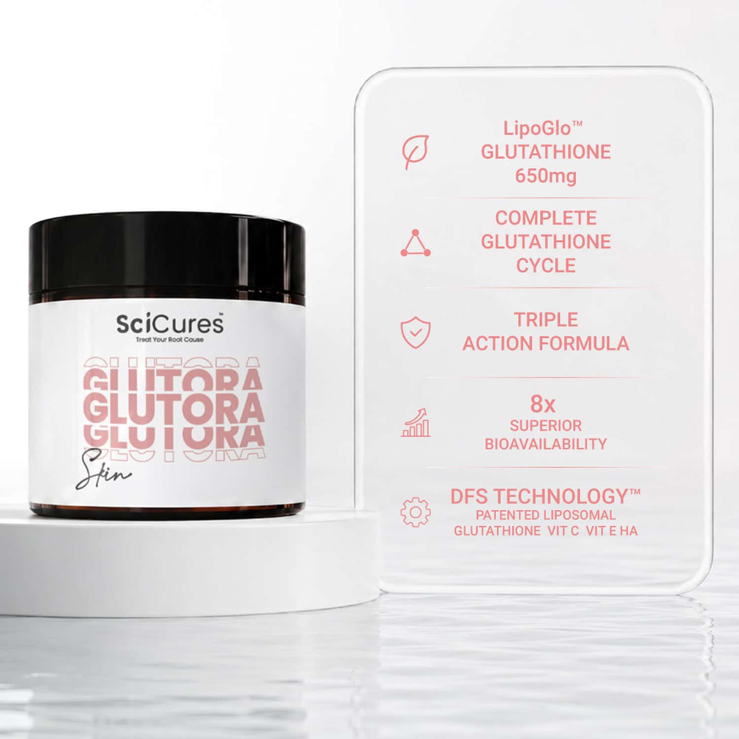 Glutora Skin Liposomal Glutathione 90 650mg + Glynac|8x Absorption|Bright Skin Anti-Pigmentation 30n