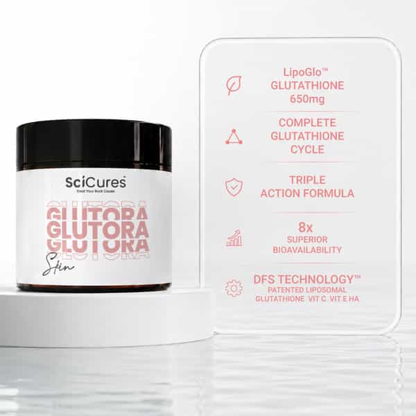 Glutora Skin Liposomal Glutathione 90 650Mg + Glynac|8X Absorption|Bright Skin Anti-Pigmentation 30N