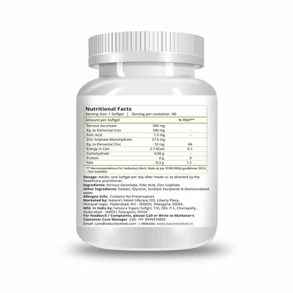 Natures Velvet Iron & Folic Acid With Zinc | 60 Softgels