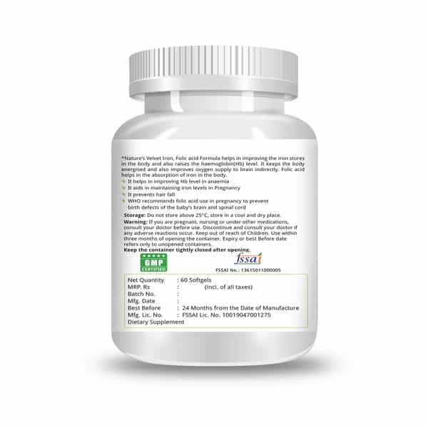 Natures Velvet Iron & Folic Acid With Zinc | 60 Softgels