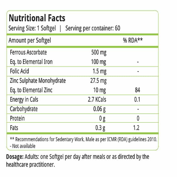 Natures Velvet Iron & Folic Acid With Zinc | 60 Softgels