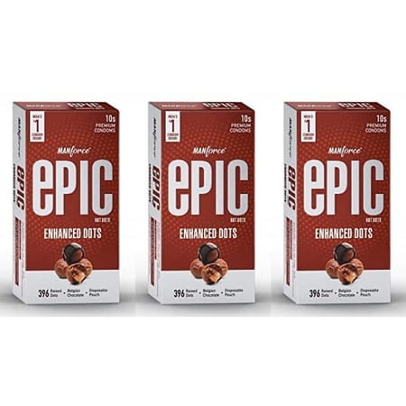 Manforce Epic Hot Dots Enhanced Dotted Condoms For Men Belgian Chocolate Flavour (Set Of 3x10)