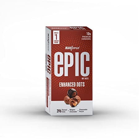 Manforce Epic Hot Dots Enhanced Dotted Condoms For Men Belgian Chocolate Flavour (Set Of 3x10)