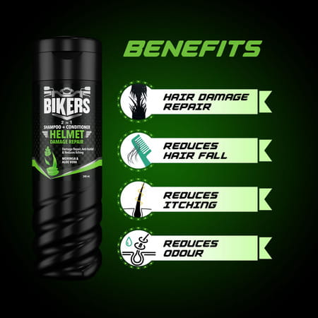 Biker'S 2-In-1 Helmet Damage Repair Anti Hairfall Shampoo For Men | Moringa & Aloe Vera (180 Ml)