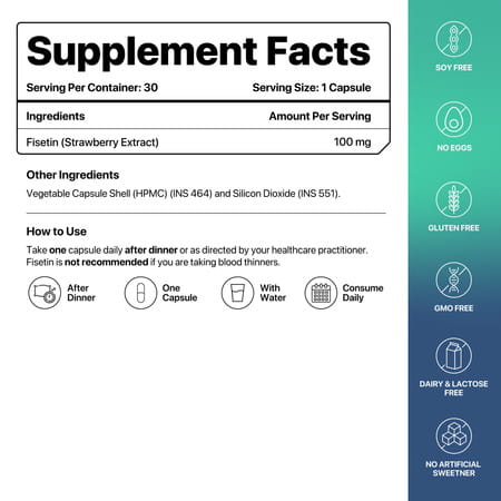 Decode Age Fisetin Supplement | Supports Skin & Hair Health | 100mg | 30 Capsules | Veg