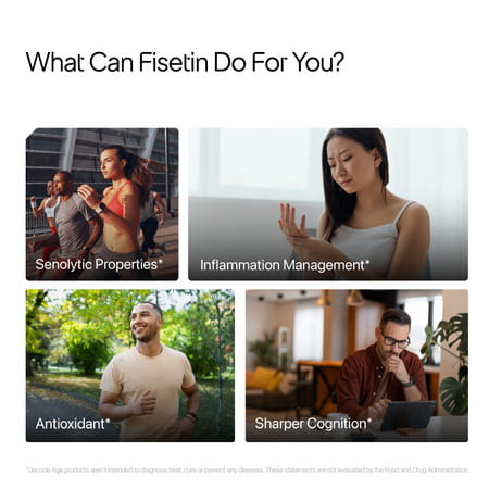 Decode Age Fisetin Supplement | Supports Skin & Hair Health | 100mg | 30 Capsules | Veg