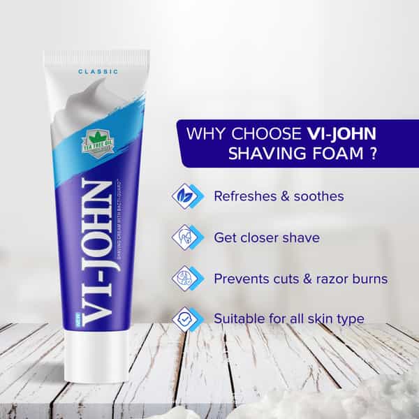 Vi-John Classical Shaving Cream For Men With Tea Tree Oil And Bacti-Guard 125Gm (Pack Of 12)