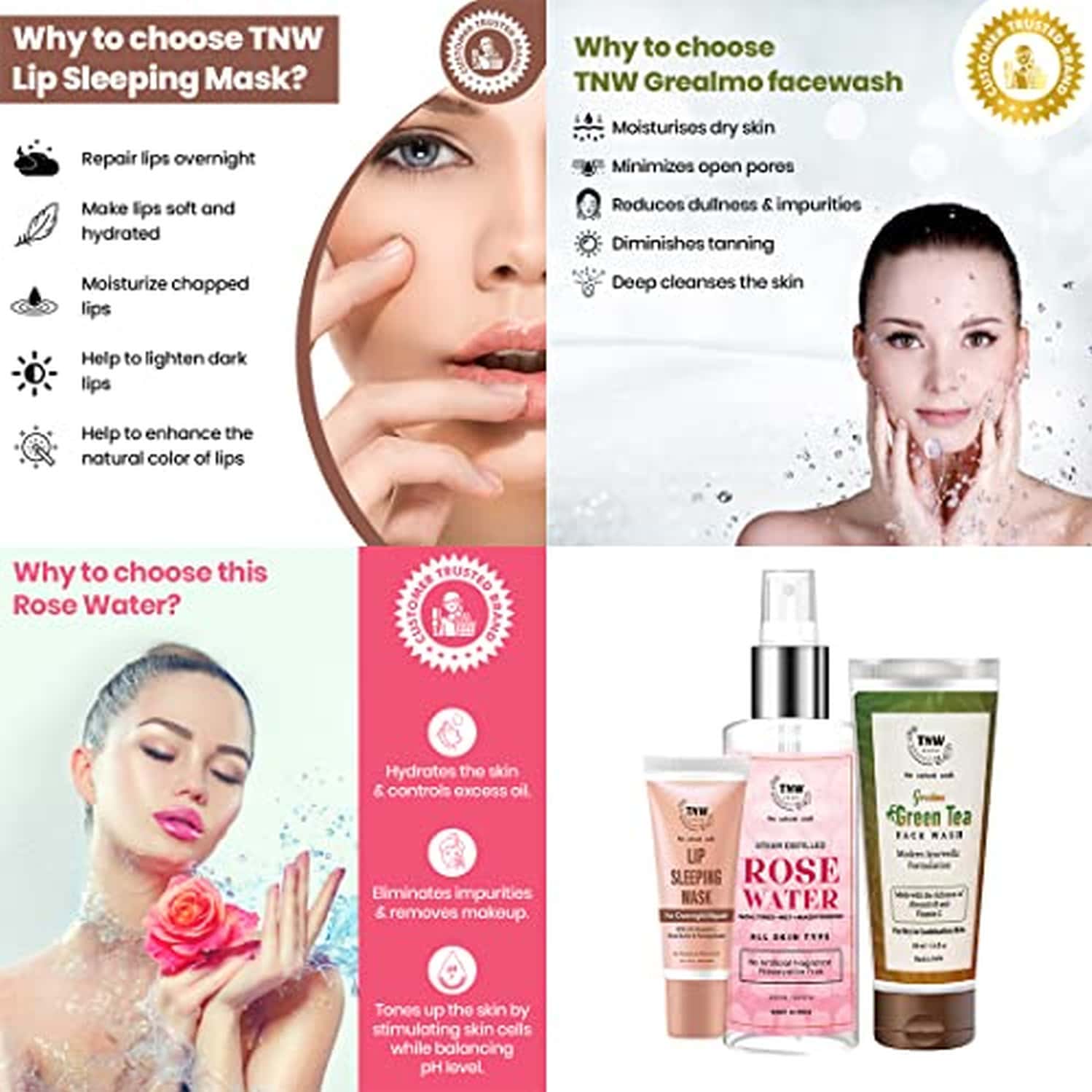 Buy TNWTHE NATURAL WASH COMBO WITH GREEN TEA FACE WASH, ROSE WATER