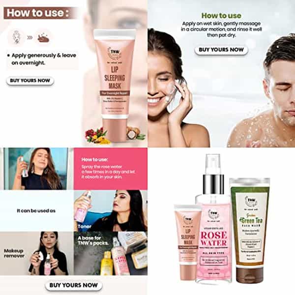 Tnw The Natural Wash Combo With Green Tea Face Wash | Rose Water 200Ml And Lip Sleeping