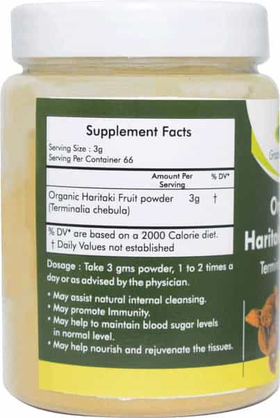 Grazing Meadows Organic Haritaki Powder Terminalia Chebula /Harde Powder - 200Gms (Pack Of 4)