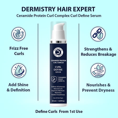 Dermistry Curly Hair Serum Ceramides Wheat Germ Oil For Curl Defining Hydrationfrizz Control 50ml