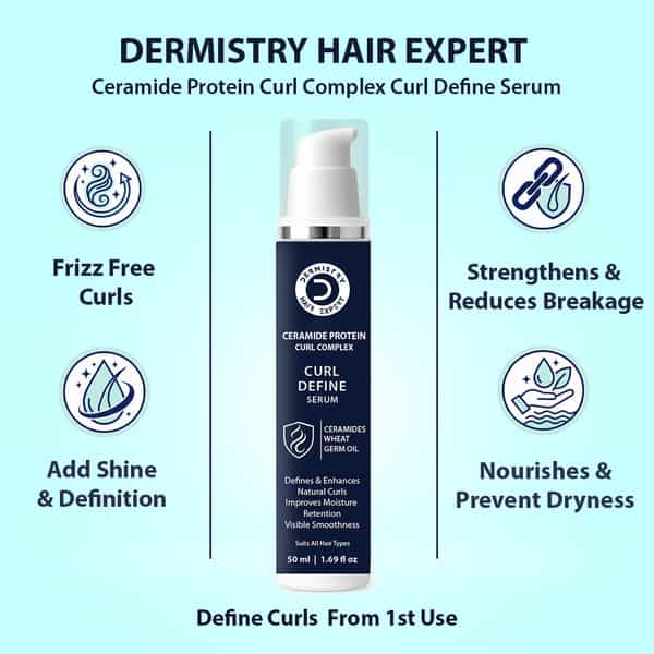 Dermistry Curly Hair Serum Ceramides Wheat Germ Oil For Curl Defining Hydrationfrizz Control 50Ml
