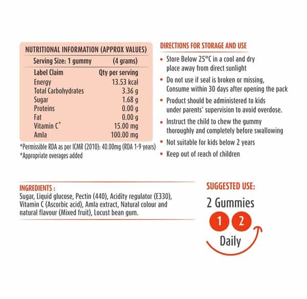 Pediacare Super Immuno Amla And Vitamin C Gummies For Kids Above 2 Years -10 Gummies For Immunity