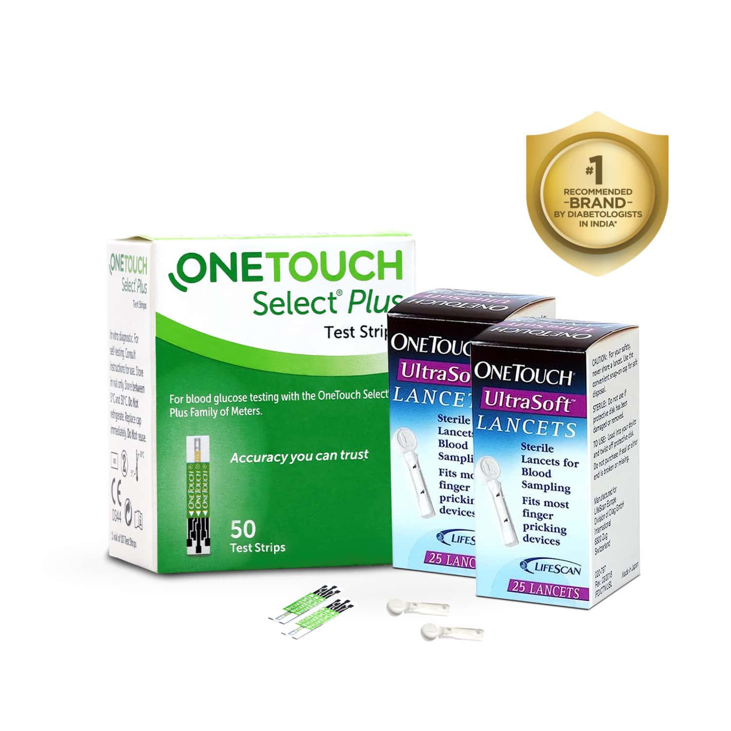 Onetouch Select Plus Test Strips | Pack Of 50 Strips With 50 Onetouch Ultrasoft Lancets
