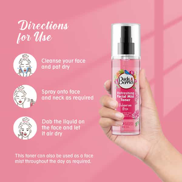 Buds & Berries Refreshing Facial Mist Toner With Bulgarian Rose | Instant Freshness (200 Ml)