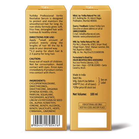 Yuthika Vertix Revitalize Serum 100ml With Linseed And Argan Oil For Lustrous Healthy Hair