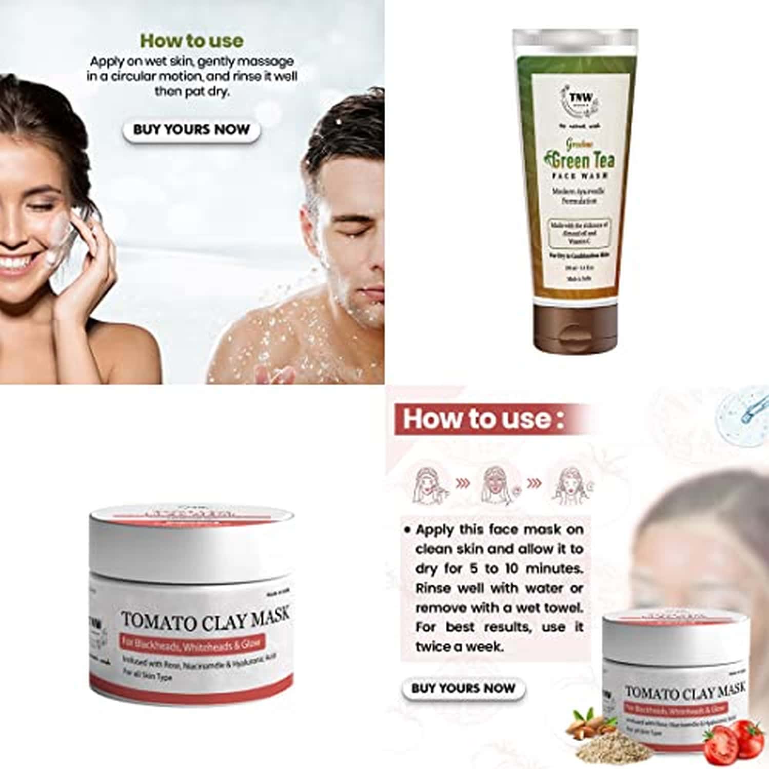 Buy TNWTHE NATURAL WASH TOMATO CLAY MASK & GREEN TEA FACE WASH WITH