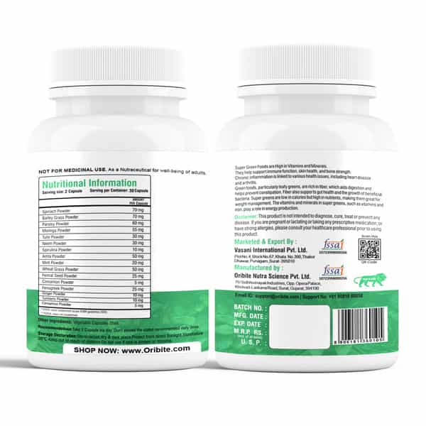 Oribite Green Superfood Blend Capsules For Daily Detox 60 Capsules