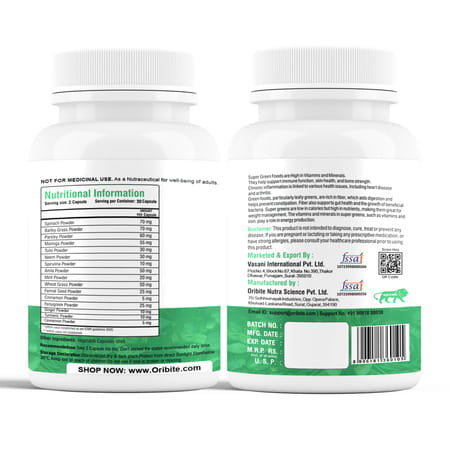 Oribite Green Superfood Blend Capsules For Daily Detox 60 Capsules