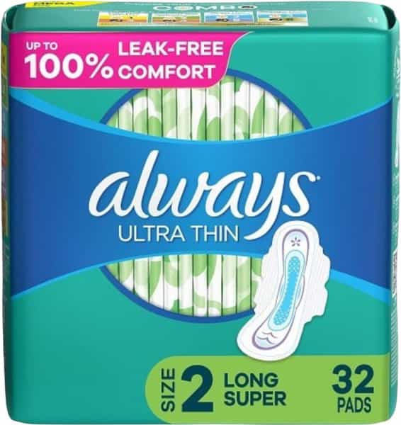 Always Ultra Thin Long/Super With Wings Unscented Pads 32 Count