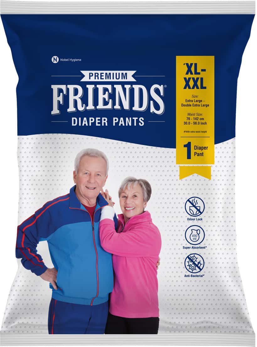 Friends Premium Adult Diaper Pants Xl Waist 30-56 Inch High Absorbency Flexible Waist Band 1'S Pack