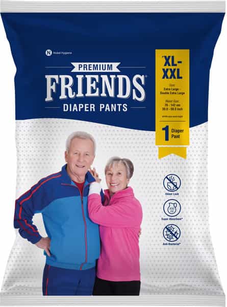 Friends Premium Adult Diaper Pants Xl Waist 30-56 Inch High Absorbency Flexible Waist Band 1'S Pack