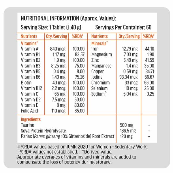 Hk Vitals Multivitamin (60 Tabs) | With Zinc | Vit C | D3 | Minerals & Ginseng | Men & Women