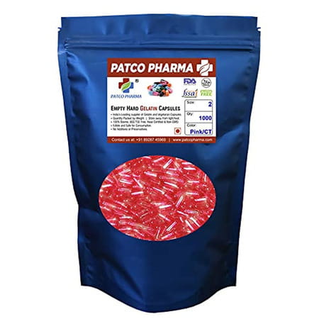 Patco Pharma - Size 2 Pink/Ct Empty Gelatin Pill Capsule | Diy Powder Filling (Pack Of 20000)