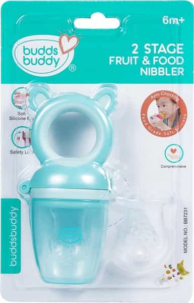 Buddsbuddy Bpa Free 2 Stage Baby Fruit & Food Nibbler For Infant Baby- Blue