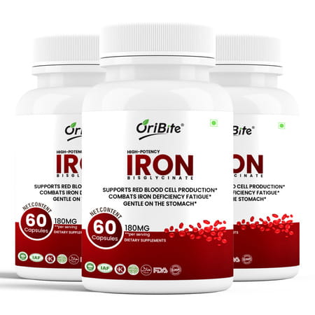 Oribite Iron Bisglycinate 180Mg Capsules For Iron Deficiency 60 Capsules