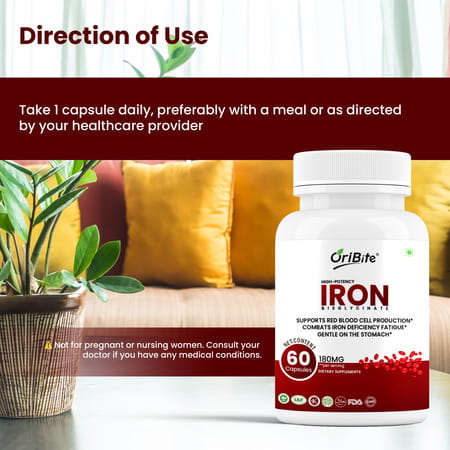 Oribite Iron Bisglycinate 180Mg Capsules For Iron Deficiency 60 Capsules