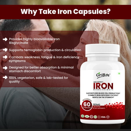 Oribite Iron Bisglycinate 180Mg Capsules For Iron Deficiency 60 Capsules