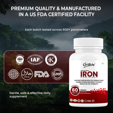 Oribite Iron Bisglycinate 180Mg Capsules For Iron Deficiency 60 Capsules