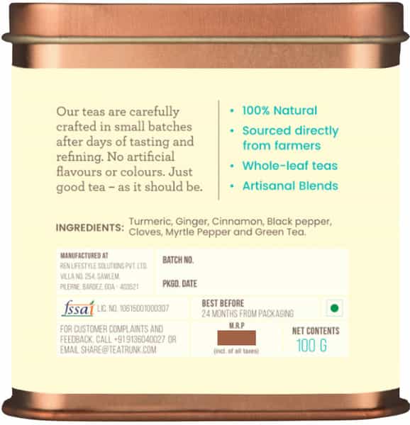 Tea Trunk Turmeric Green Tea - 100G Tin