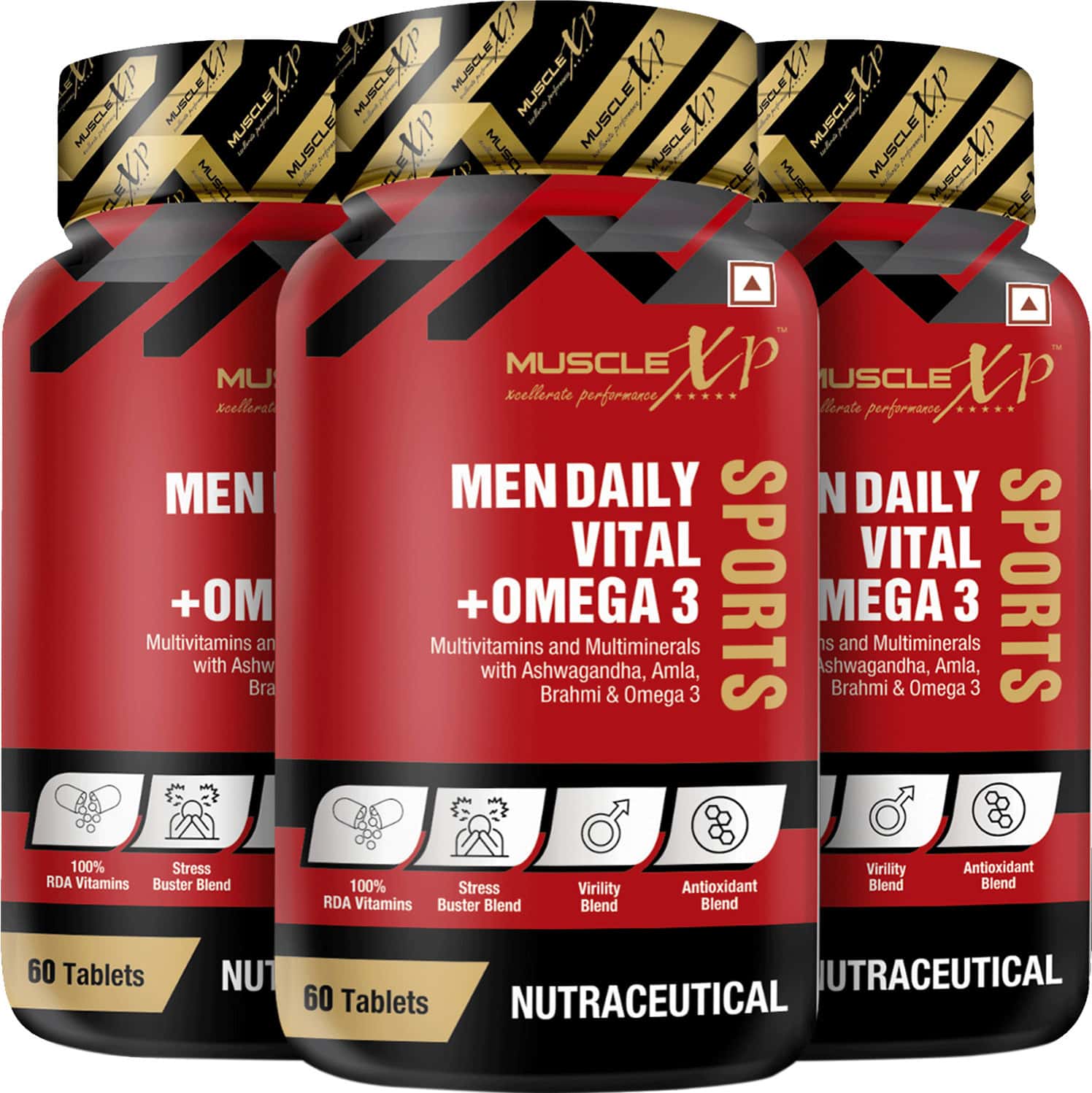 Musclexp Men Daily Vital + Omega 3 Sports Multivitamin 60 Tablets (Pack Of 3)