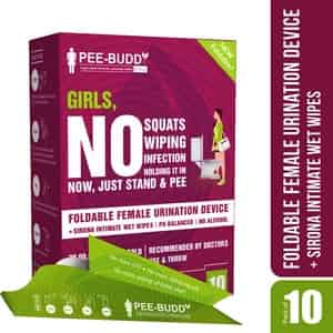 Peebuddy Foldable Paper-based Female Urination Device-10 Funnels With Sirona Intimate Wipes-10 Wipes